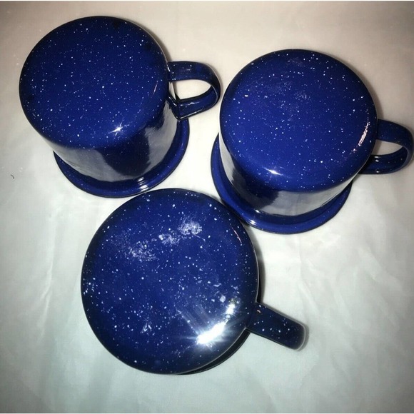 VTG Enamelware set of 3 Blue Speckled Coffee/Tea Mug/Cup Farmhouse 16 oz - Picture 3 of 9